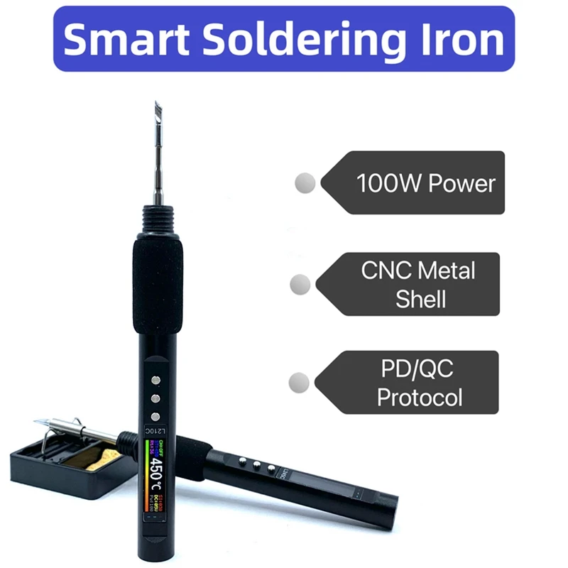 L245C PD 100W Portable Electric Soldering Iron 50-500°C Adjustable Temperature Color Screen DIY Repairing Tool