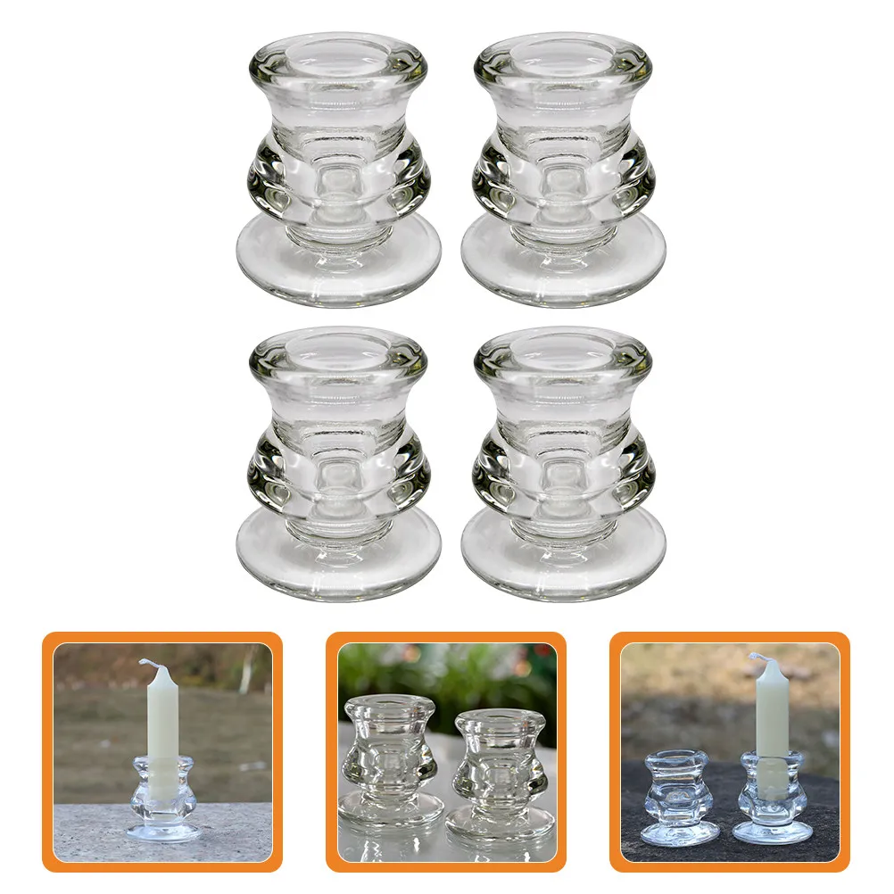 4Pcs Clear Glass Candlestick Holders Widened Base Stable Tealight Holders for Dinner Party Wedding Anniversary Decor