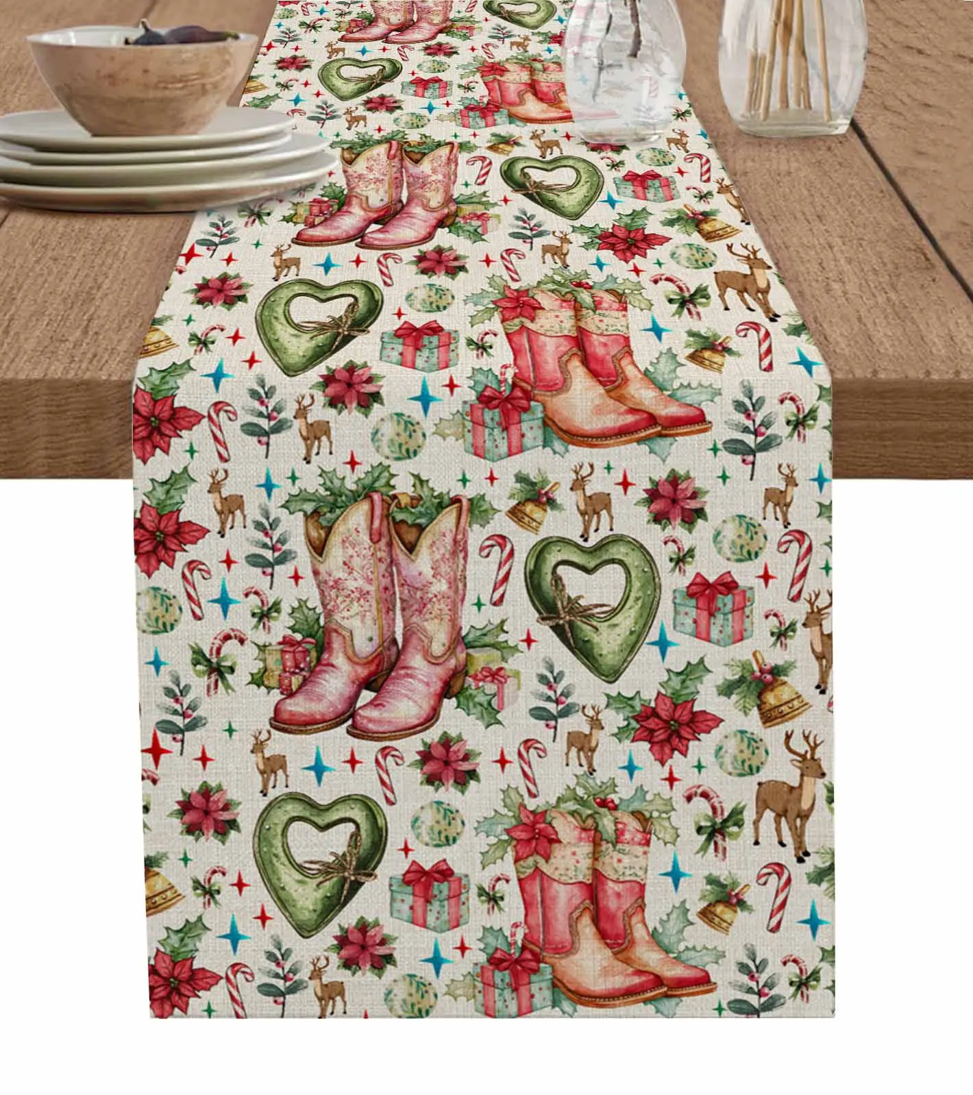 Christmas Winter Boots Plant Gift Table Wedding Decor Table Cover Holiday Party Coffee Table Decoration Tablecloth