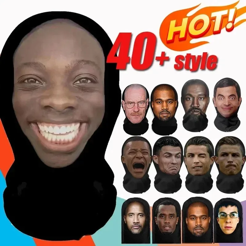 New 3D Printed Funny Mask Elastic Mesh Disguise Full Face Mask for Men Women Cosplay Headwear Hip Hop Fashion Hood Hat Headgear