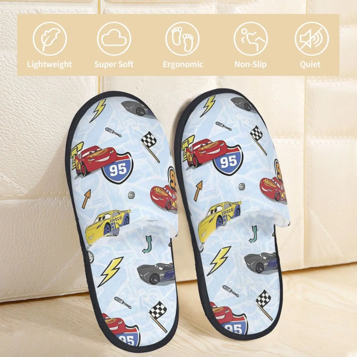 Winter House Cotton Slippers Lightning Mcqueen And Sally Car Merch Household Fur Slippers Slides Indoor Cozy Non-slip Slides