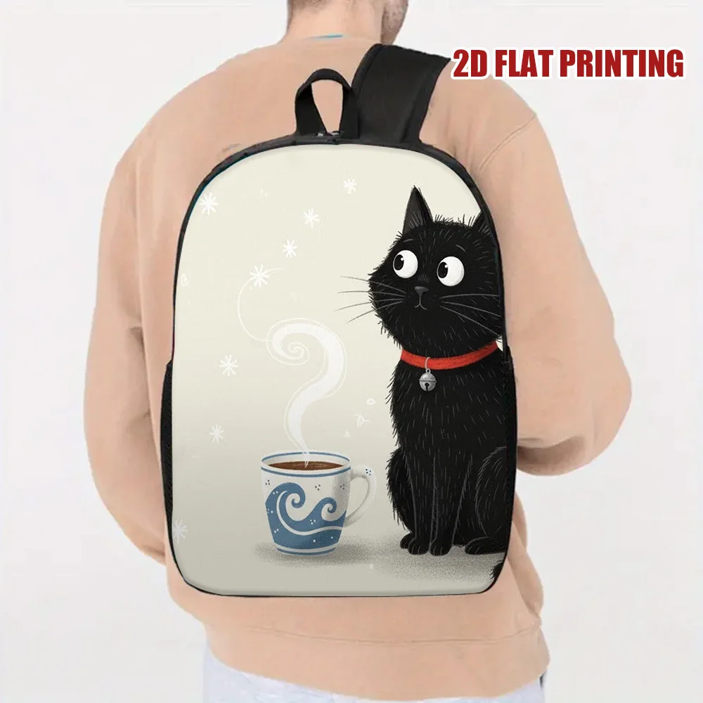 

1 comfortable cat backpack with cute kitten face and paw print pattern - lightweight for school, hand-washable coffee-themed