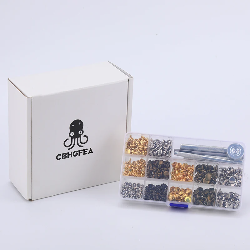 CBHGFEA 240 Sets Rivets for Leather 3 Sizes Double Cap Rivets Tubular 4 Colors Leather Rivets with Rubber Hammer Fixing Tool Kit