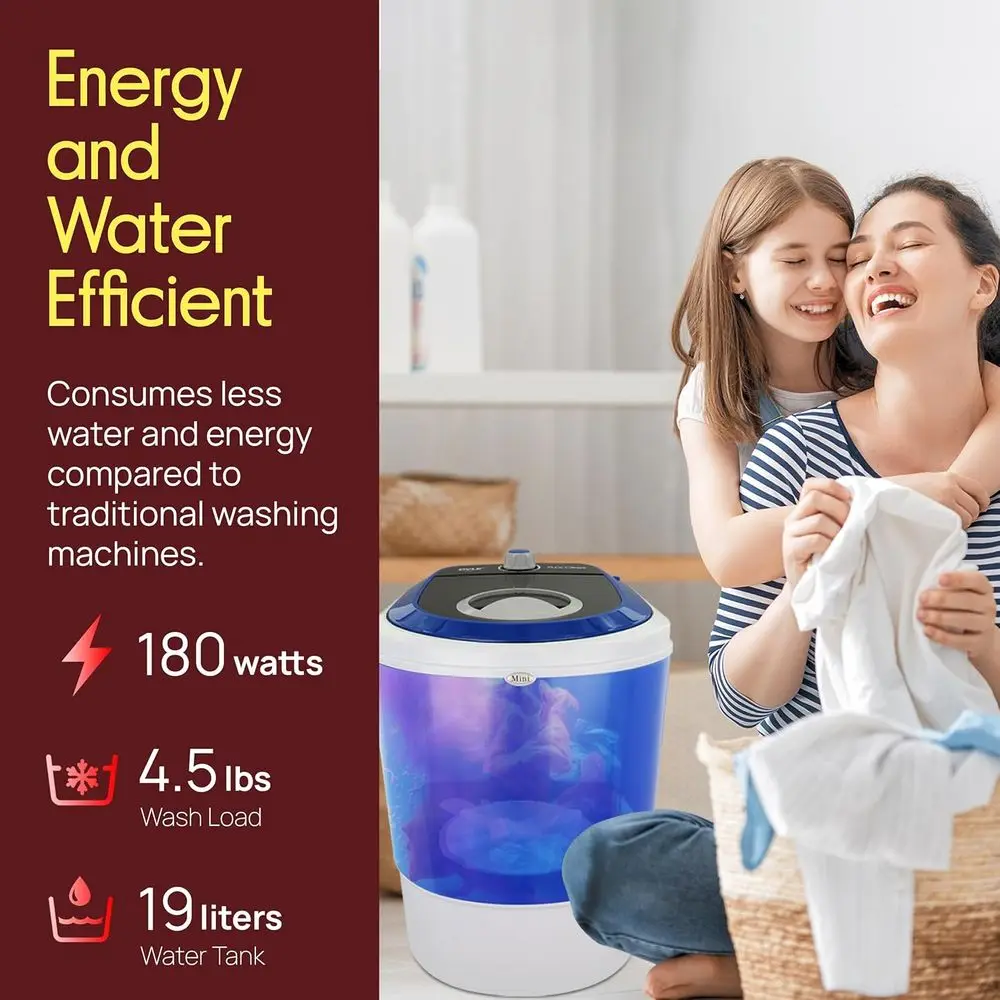 Upgraded Portable Washer - Top Loader Mini Laundry, Quiet Rotary Controller, 110V, 4.5 Lbs. Capacity, Translucent Tubs