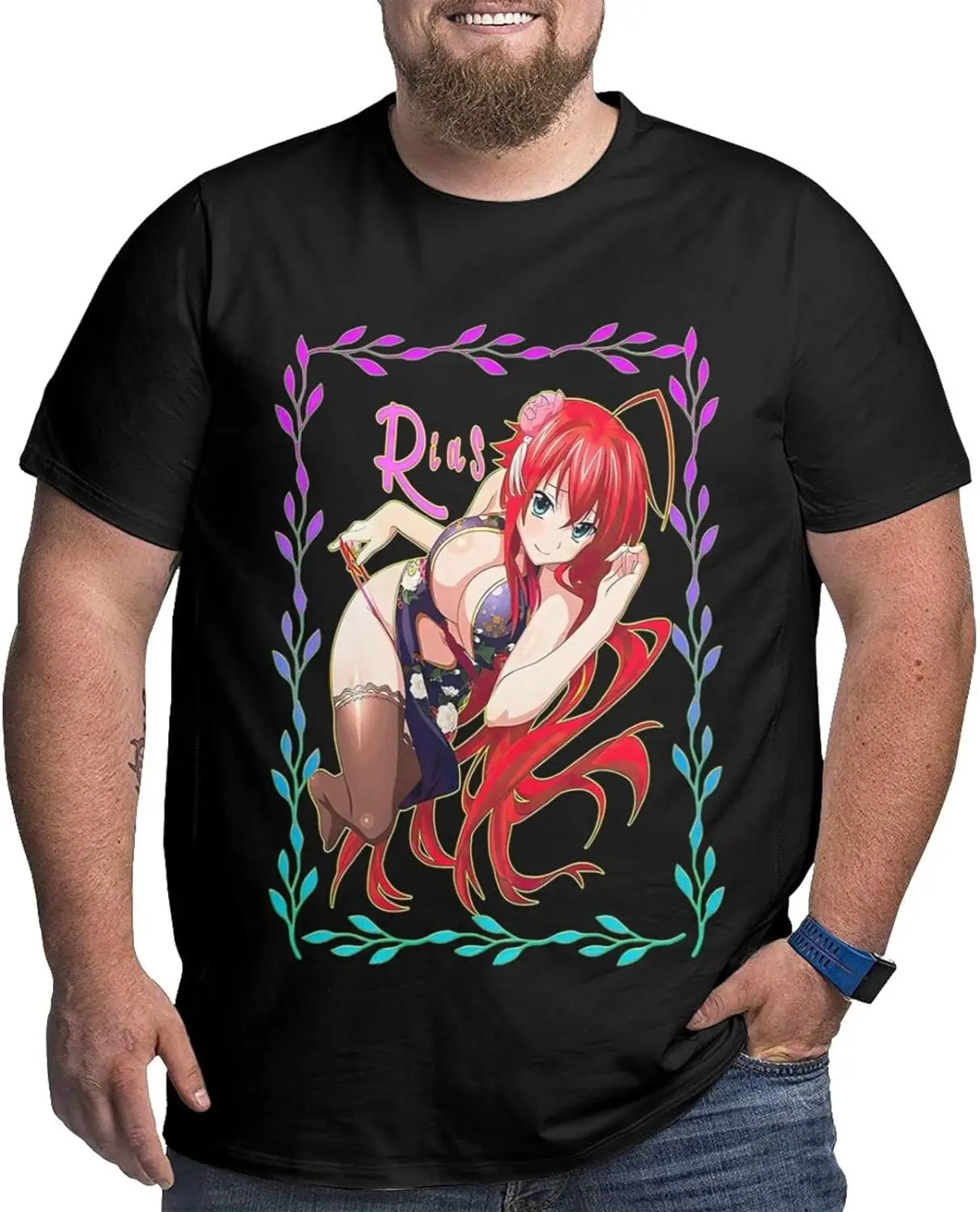 

Manga Highschool DxD Rias Shirt Cotton Crew Neck Fashion Large Size Tee for Male Black