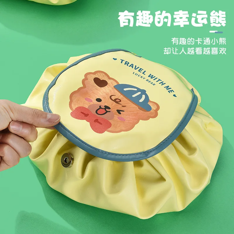 Cute Little Bear Drawstring Makeup Bag Travel Cosmetics Drawstring Bag PU Waterproof Drawstring Bags Portable Storage Bag
