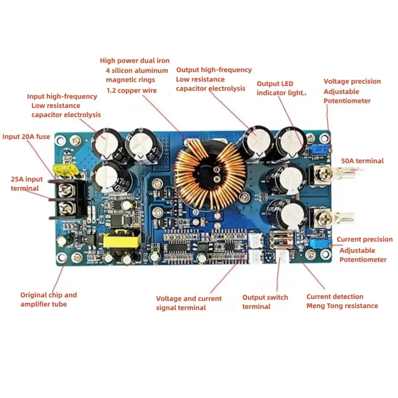1 Buah DC20V-70V Ke DC2.5V-58V 30A Modul Daya Step-Down Dapat Disesuaikan 800W Multifungsi Daya Tinggi