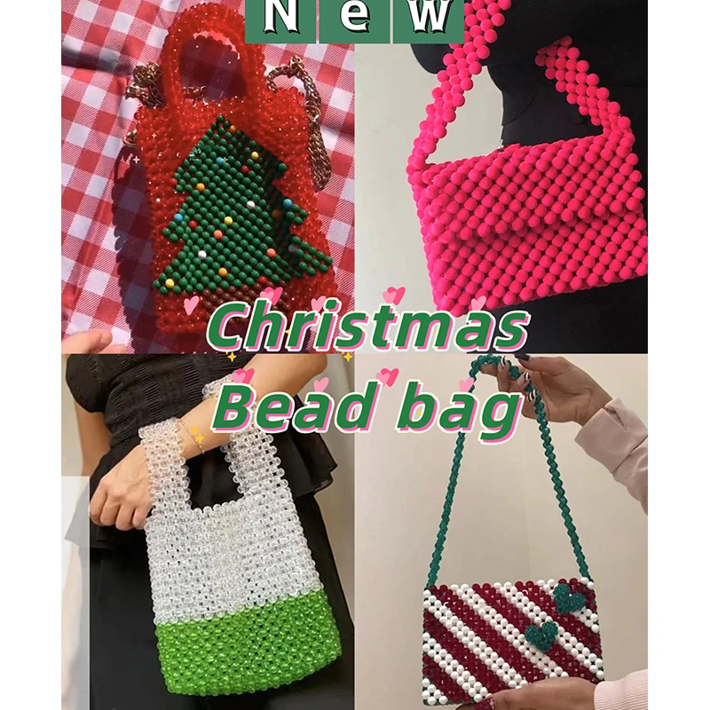 

Holiday Beaded Bag Gifts for Girls Christmas Stripe Pattern Purses and Handbags Green Women Handbag New Year Fashion Womens Bag