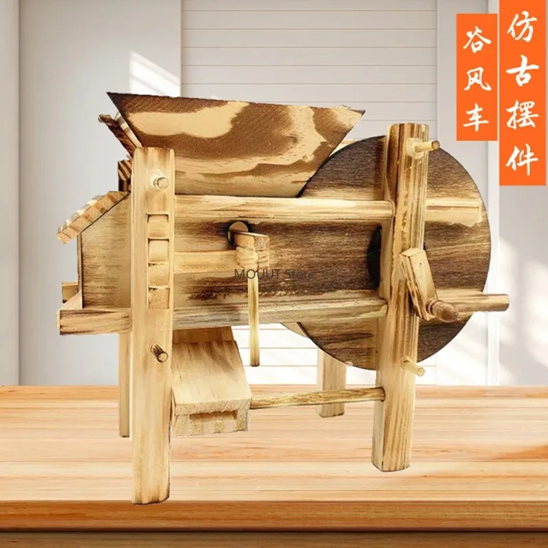 Wooden Handicraft Miniatures Ancient Well Imitation Farm Tools Windmill Wooden Mill Model Ornament Craft Gift for friend family