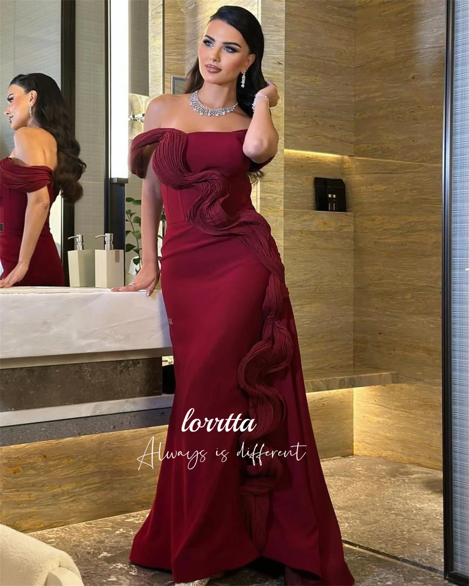 Women Evening Dress Fishtail Cut Deep Red Grace Elegant Womens Party Dresses for Special Occasions Robes De Cocktail Customized