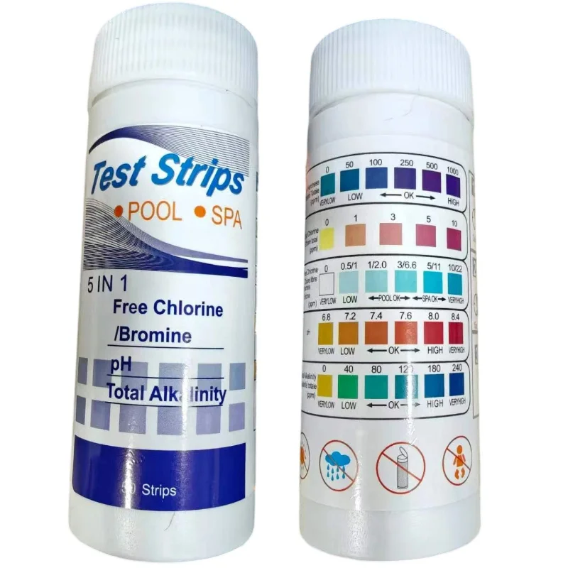 Tiras reactivas de PH 5 en 1, multiusos, SPA, piscina, probador de agua, herramienta de dureza de papel embotellada, 50 Uds.