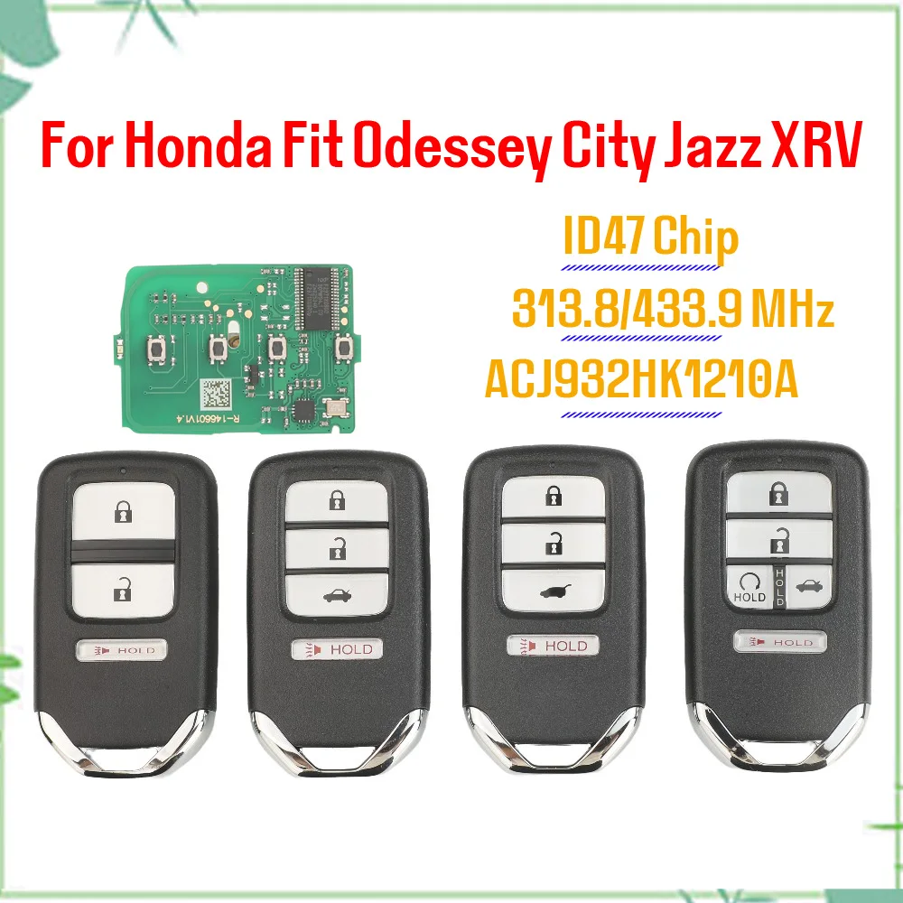 Jingyuqin ID47 313.8/433.9MHz Remote Car Key For Honda Fit Odessey City Jazz XRV Venzel HRV CRV Accord 3/4/5/6B ACJ932HK1210A