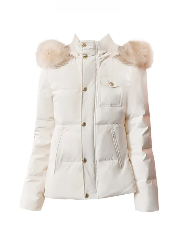 

Thiened Warm Detachable Fur Collar Hooded down Jaet Women's Faion Simple Slimming Versatile Cotton Coat Outerwear