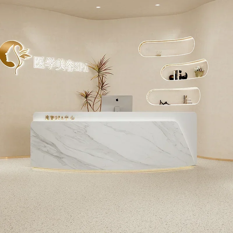 Reception Salon Plexiglass Furniture Luxury Office Counter Professional Home Help Desk Gold Floaoting Shelf Escritorio Curved