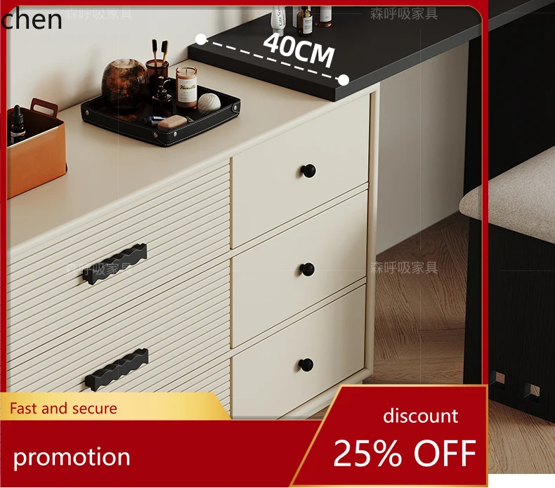 HT Cream Style Makeup Table Dressing Table Chest of Drawers Integrated Small Apartment Storage Cabinet