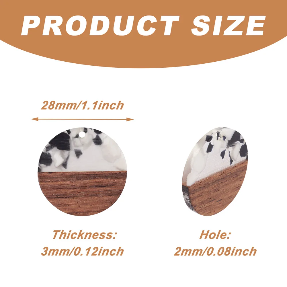 50Pcs 28mm Flat Round Wood Resin Charm Pendant For Necklace Bracelet Earring Dangles Drop DIY Craft Jewelry Making Accessories