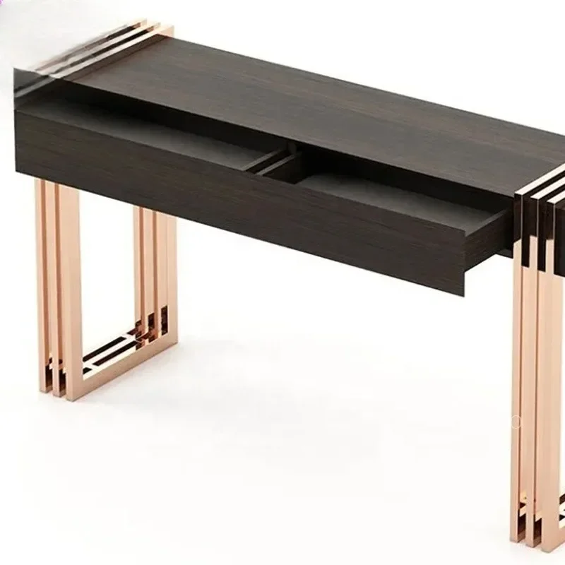 

Luxury Design Mirrored Stainless Steel Simple Entry Table Wooden Console Table