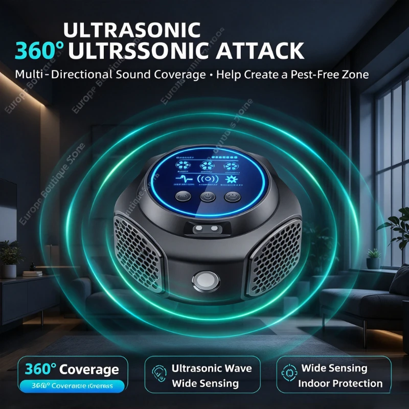 Ultrasonic Rodent Repellent 4-in-1 360 Degrees Electronic Rat Repeller Effectively Repel Flies Cockroaches Mosquitoes for Indoor