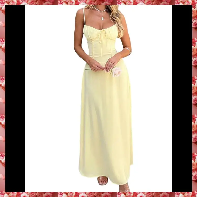 Boho Flowy Slit Lace Up Dresses For Women Going Out A Line Casual Sundress