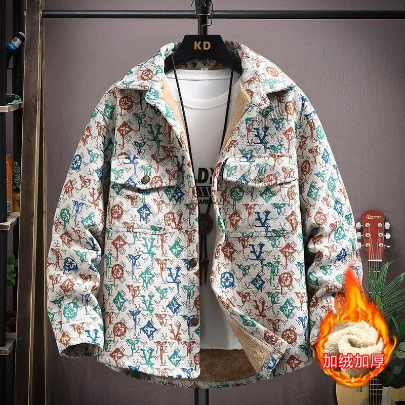 Men's new trendy velvet jacquard trendy gown casual spring autumn and winter versatile jacket