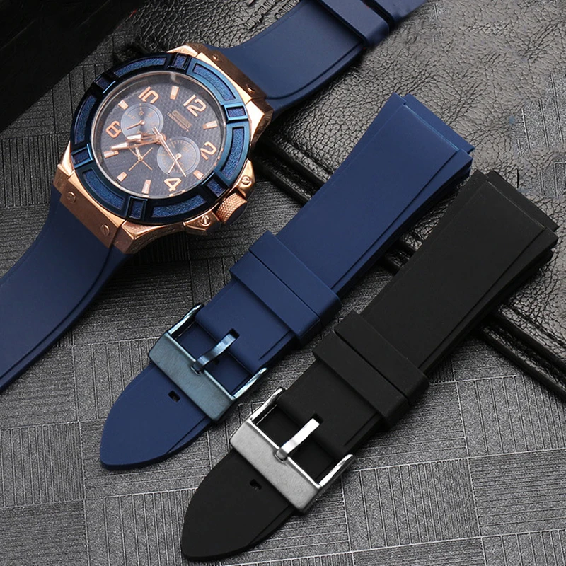 Silicone Rubber Watch Band for Guess W0247G3 W0040G3 W0040G7 Brand Watch Strap Men Sport Waterproof Blue Black Bracelet 22mm