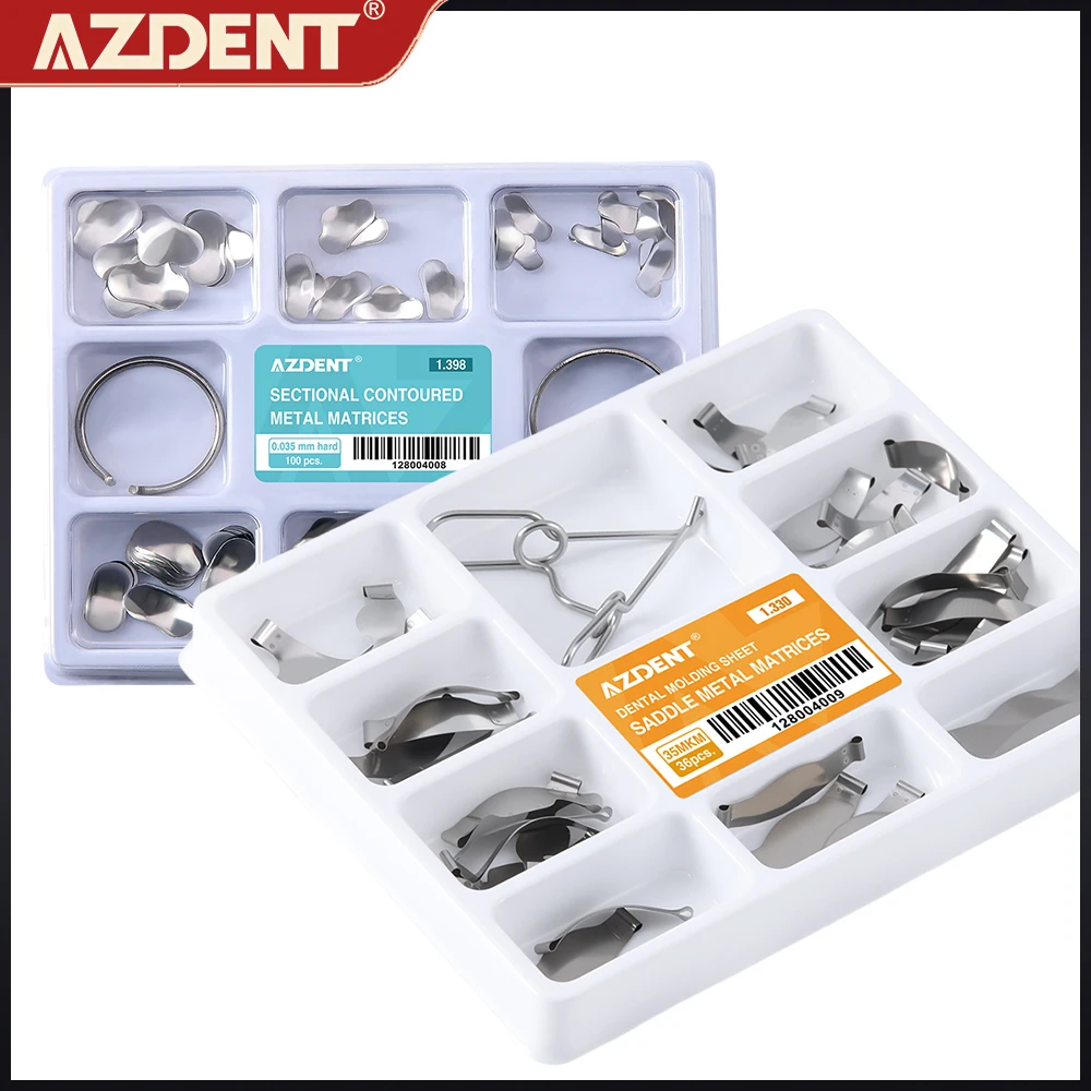 

AZDENT 100 Pcs/Box Dental Sectional Contoured Matrix Bands Metal Wedges Dentist Tools