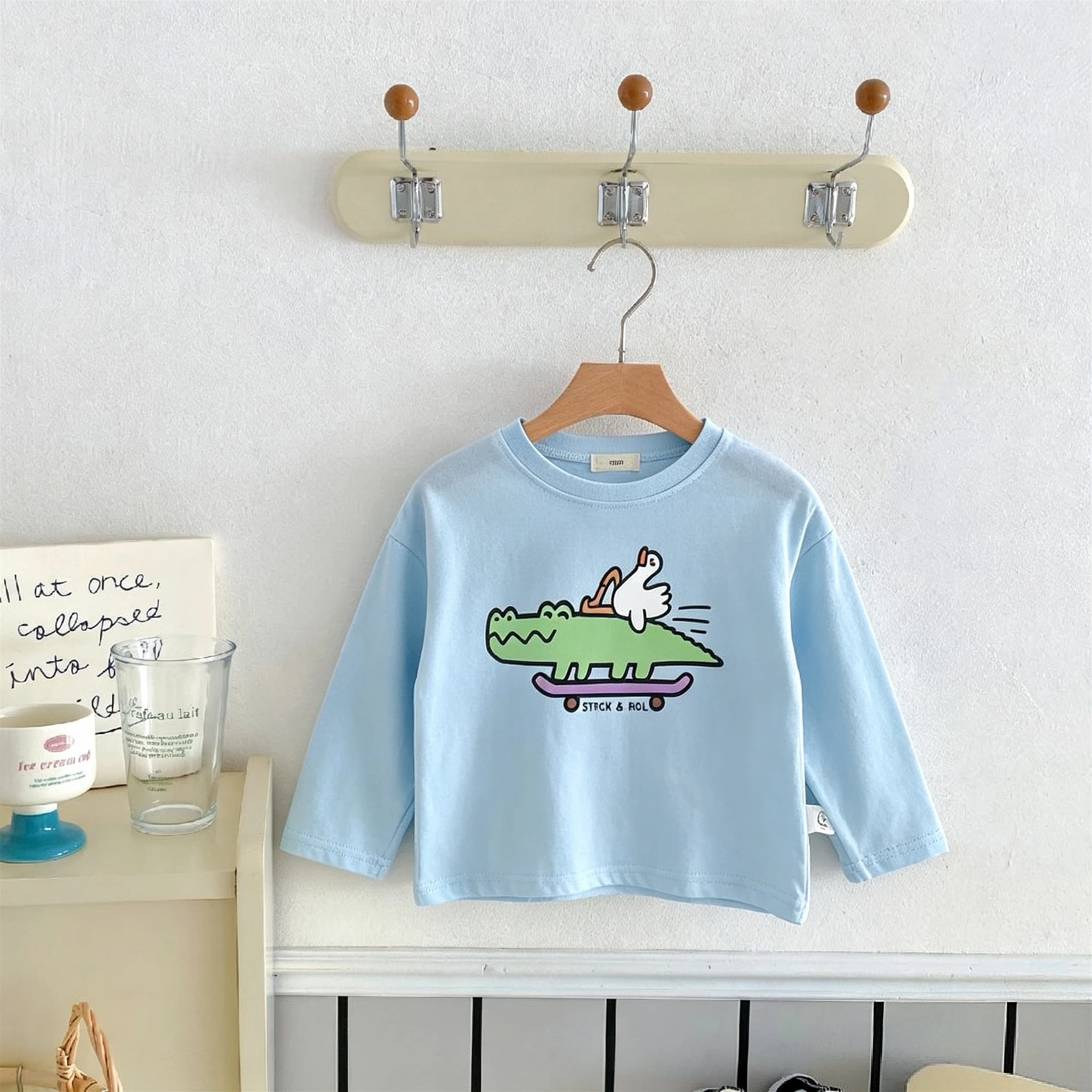 Fashion Versatile Children's Long Sleeve T-shirt Cartoon Print Kids Boy Bottoming Shirt Tops Loose Casual Round Collar Blouse