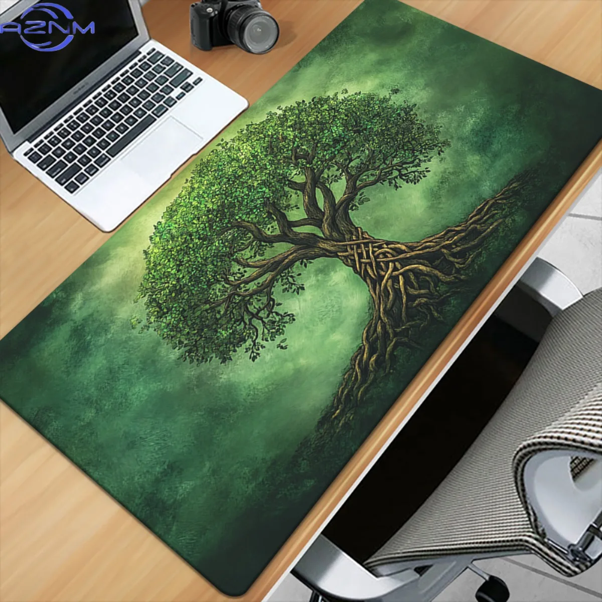Tree of Life Large Gaming Mouse Pad, Mystical Green Forest Root Art Non‑Slip Extended Keyboard Desk Mat