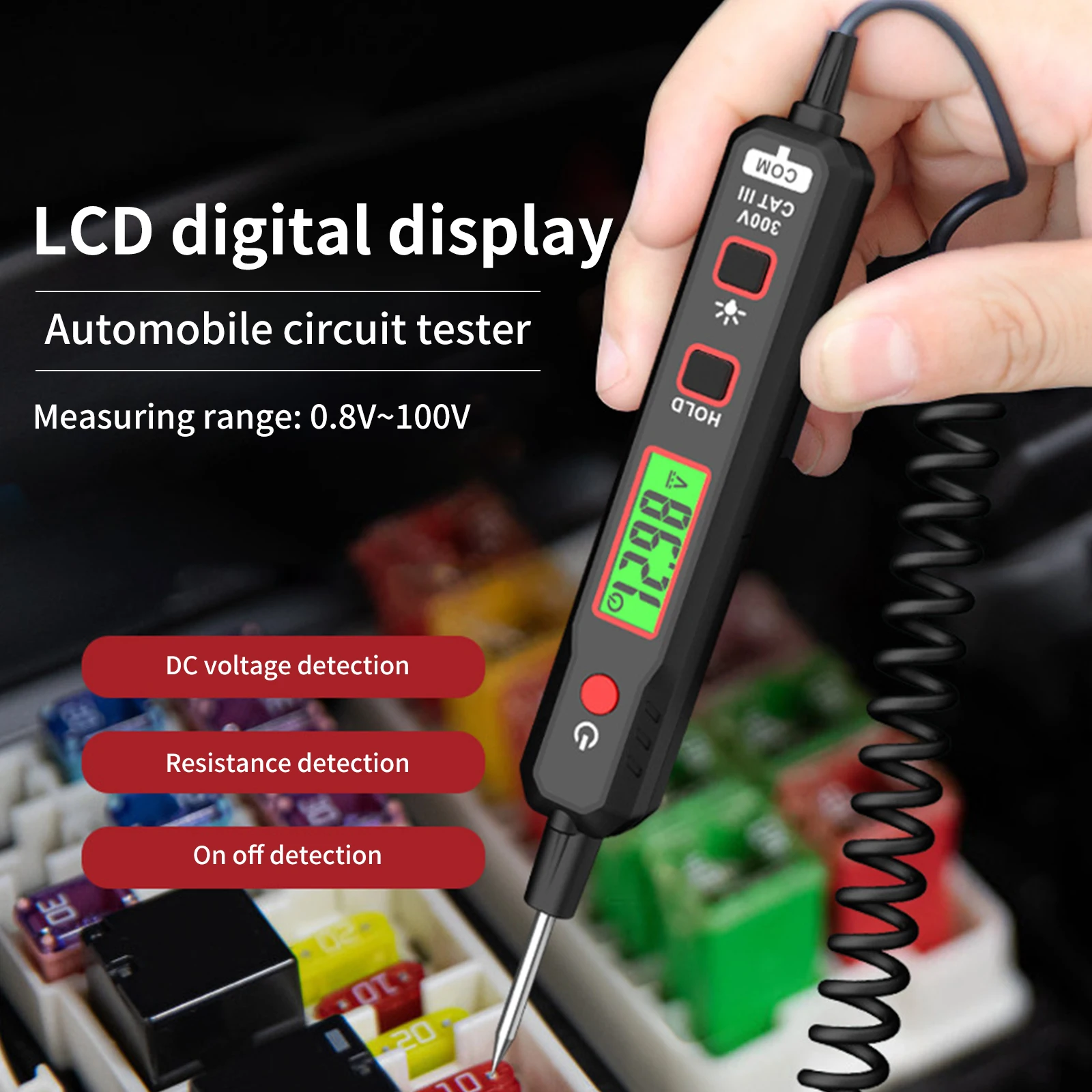 

100V Pen Type Car Voltage Detector Smart Non-Contact Adjustable DC Voltage Backlight Tester XT86A