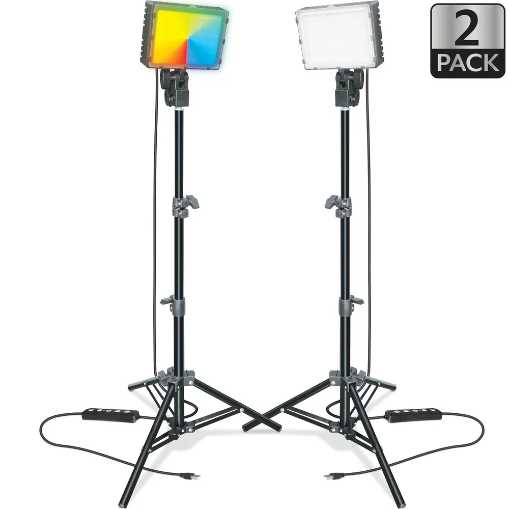 2-Pack RGB LED Light Kit with Adjustable Tripods Remote Control Photography Video Streaming Special Effects Lighting