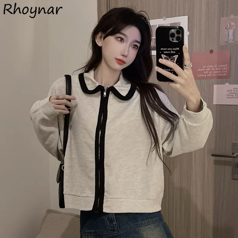 

Sweatshirts Women Korean Style Popular Zip-up Design Fashion Leisure All-match Harajuku Slouchy Prevalent Street Wear Sweet Chic