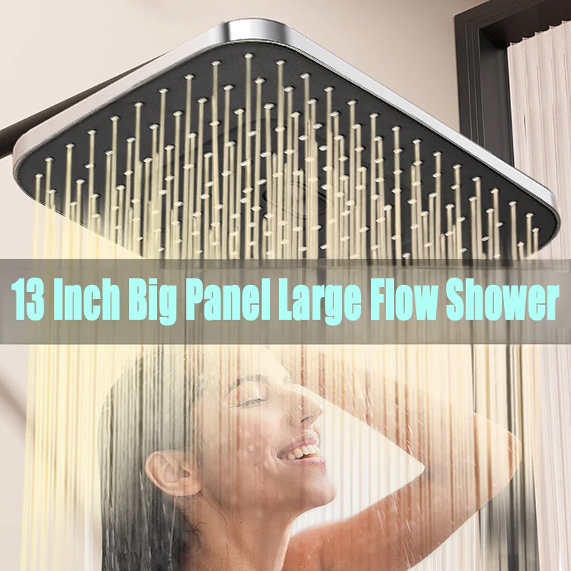 

13-дюймовая большая панель, большой поток, потолочная насадка для душа с наддувом, набор 5 режимов, душ для ванной комнаты высокого давления из АБС-пластика с дождевой насадкой