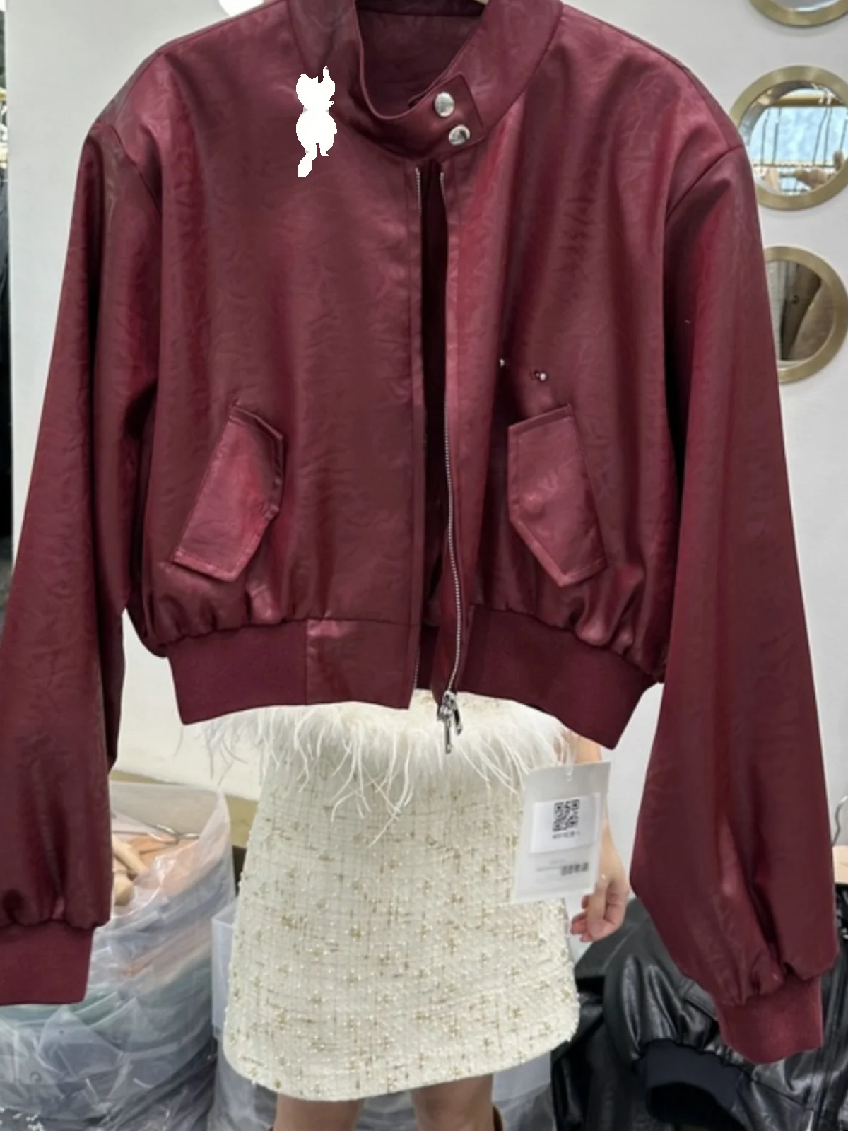 

Куртка Tagkita: Новинка Весны, Темный Цветочный Принт, Воротник-стойка, Молния, Высокая Талия, Укороченный Топ, Женское Деловое Повседневное Кожаное Пальто