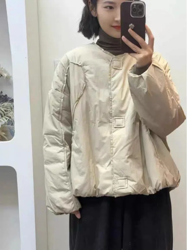 Winter Thiened ort Cotton Jaet Women's Faionable Warm Versatile Lightweight Retro Sle Button down Coat