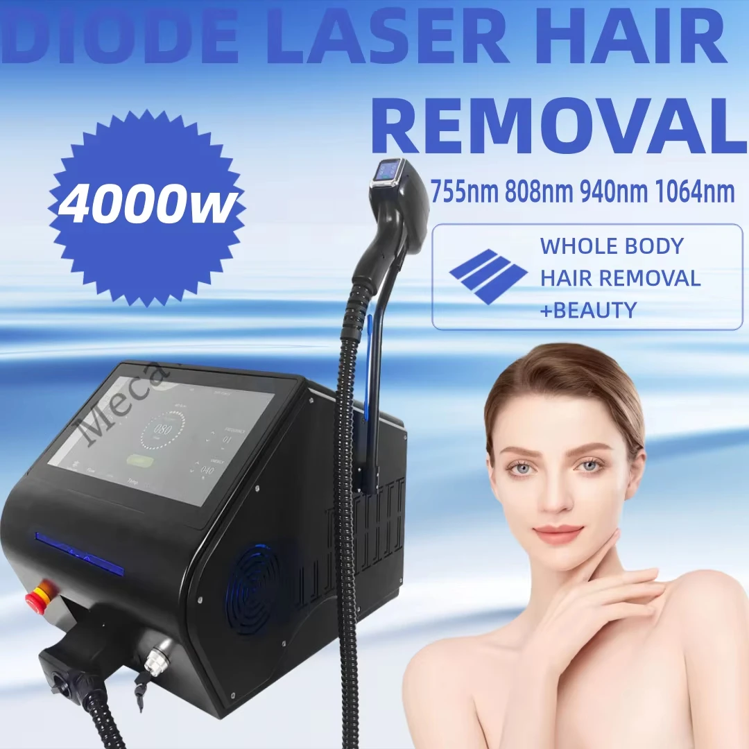 

2025 Новый 4000 Вт лазер сопрано-диодный перманентный аппарат для удаления волос 755 нм 808 нм 940 нм 1064 нм портативное косметическое оборудование