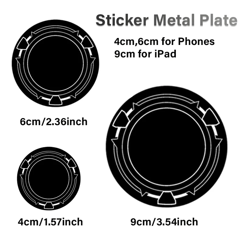 Placa Metálica Ultrafina de 4cm/6cm para Adesivo Traseiro de Celular, Suporte Magnético de 9cm para iPad/Tablet PC, Chapa de Ferro Universal