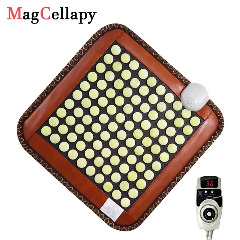 Yellow Jade Stone Heated Massage Cushion Square 41x41cm Health Germanium Stone Small MAT To Relieve Joint Pain Office Use