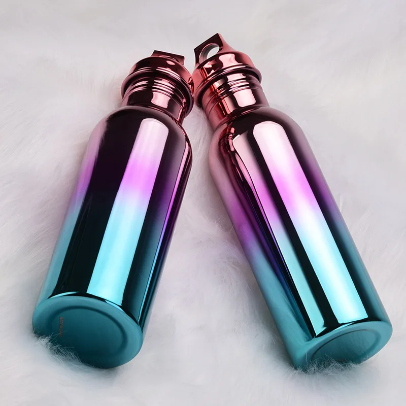 

750ml New Stainless Steel Sports Water Bottle Electroplating Colorful Gradient Portable Large Capacity Cup Outdoor Water Cup
