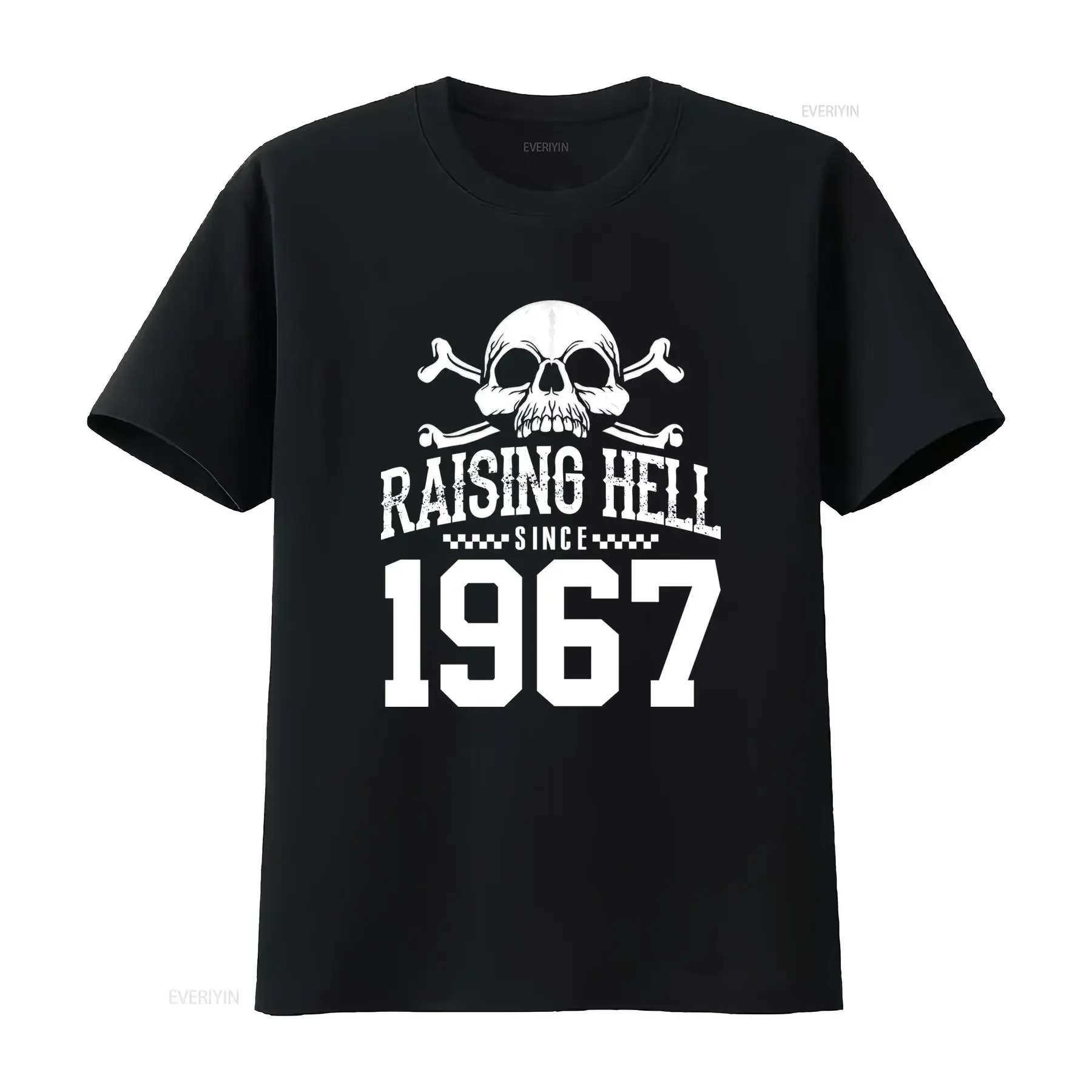 Vintage Gothic Biker Raising Hell Since 1967 Skull Crossbones Print Casual T Shirt vintage Washed Breathable streetwear Unisex