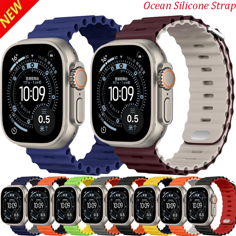 Silikon-Ozeanarmband für Apple Watch Band Ultra 3/2 49 mm 46 mm 45 mm 42 mm 44 mm 41 mm Sportarmband iWatch 11 10 9 8 7 6 5 SE Band