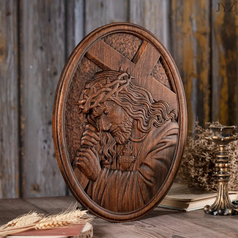 

Catholic Religious Figure,Jesus Carrying the Cross, Wooden Icon, Relief Sculpture,Christian Home and Decor