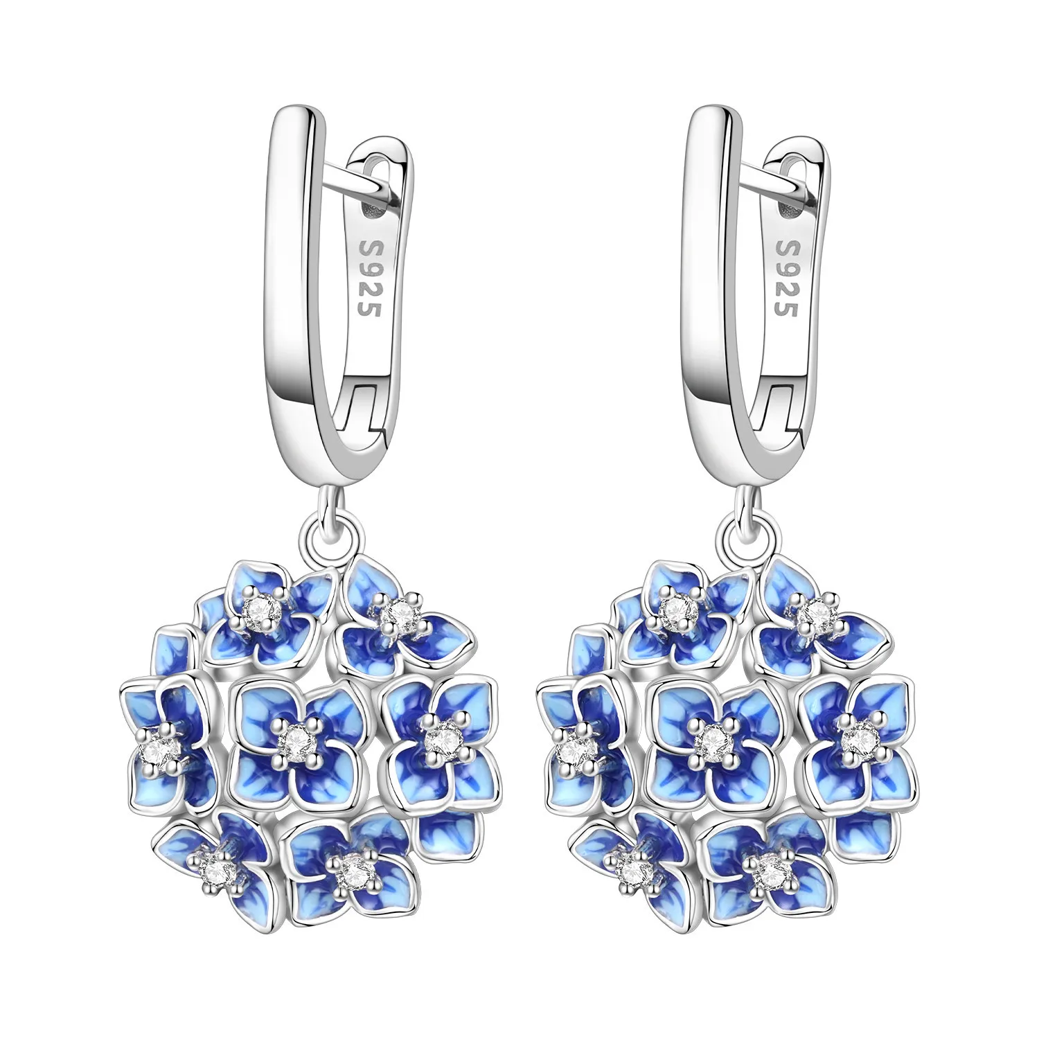 Orstarry 925 Sterling Silver Blue Hydrangea Flower Earrings Original Jewelry Drop Earrings Jewelry Party Anniversary Gifts