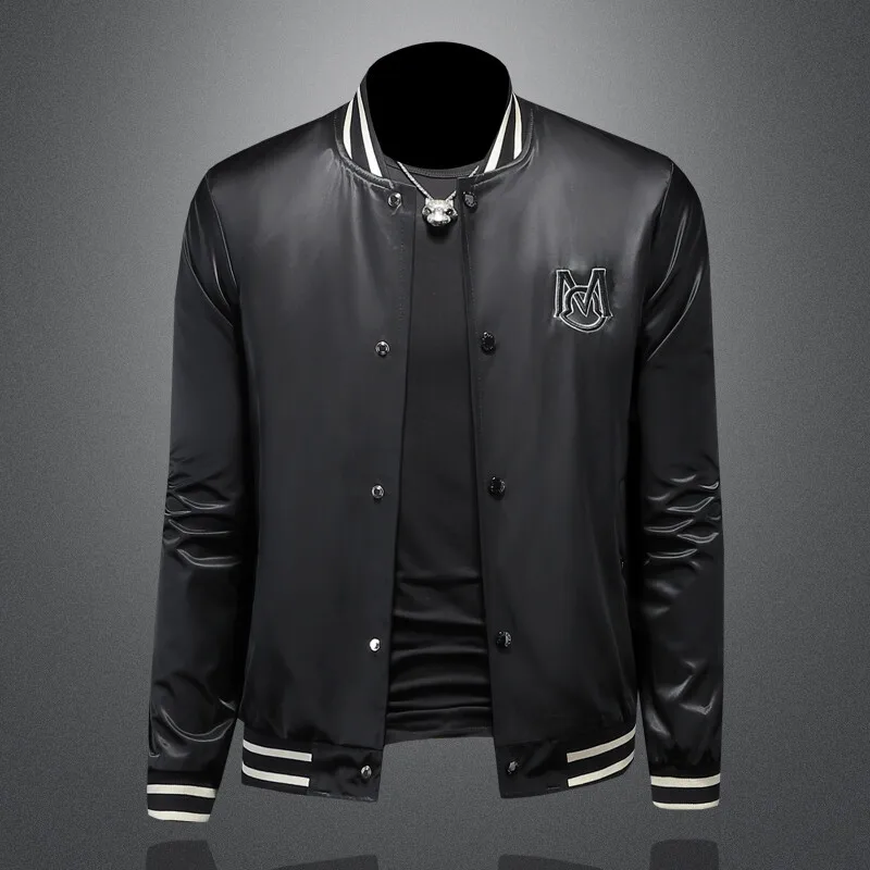 

Embroidered Jaet Men's Large Size Thin Baseball Sle Casual Spring New Faion Youth Polyester Long Sve Zipper Closure