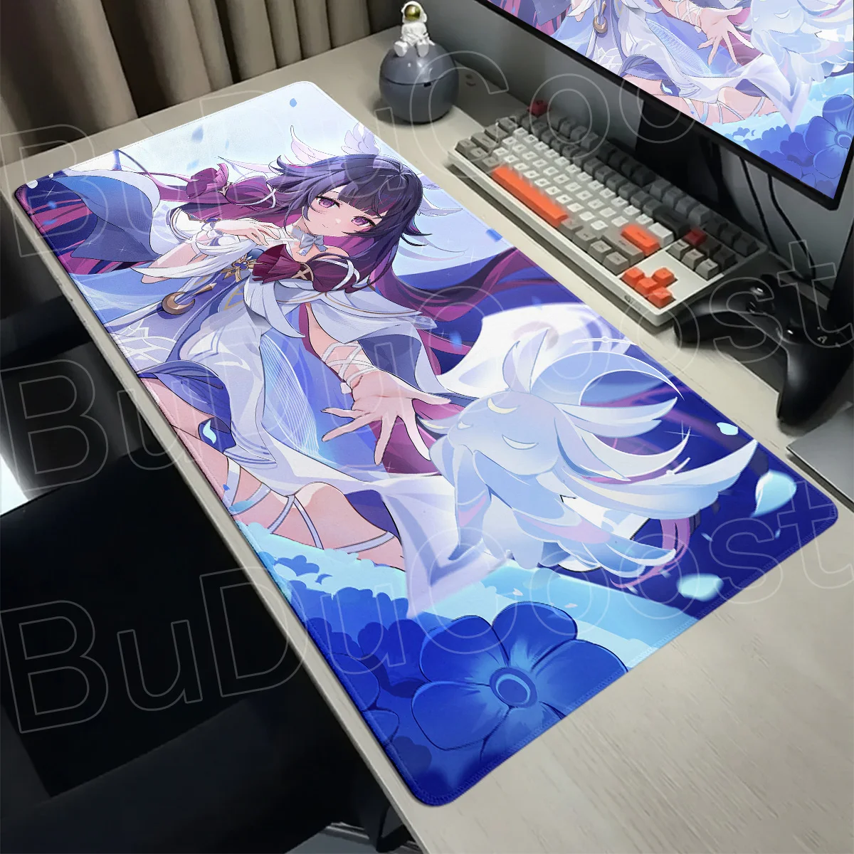 Kawaii Anime Girls Columbina Rubber Mousepad Home Company Decorate Carpet 30x80cm Gamer Keyboard Long Mouse Mat With Stitch Edge
