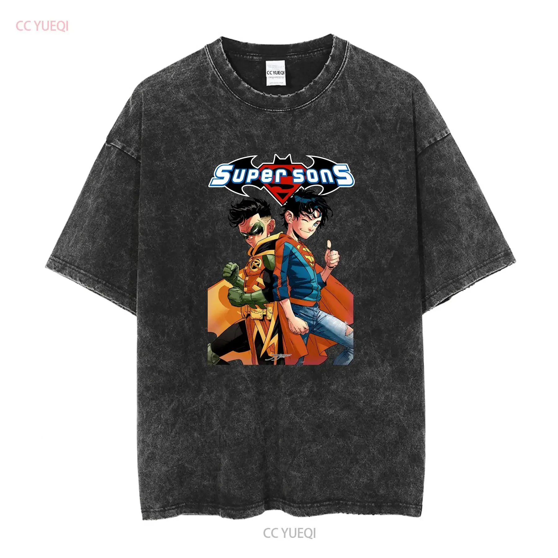 Super Sons T Shirt Superboy Robin Damian Wayne Jon Kent Jimenez Art vintage Washed Soft streetwear Top For Everyday Wear