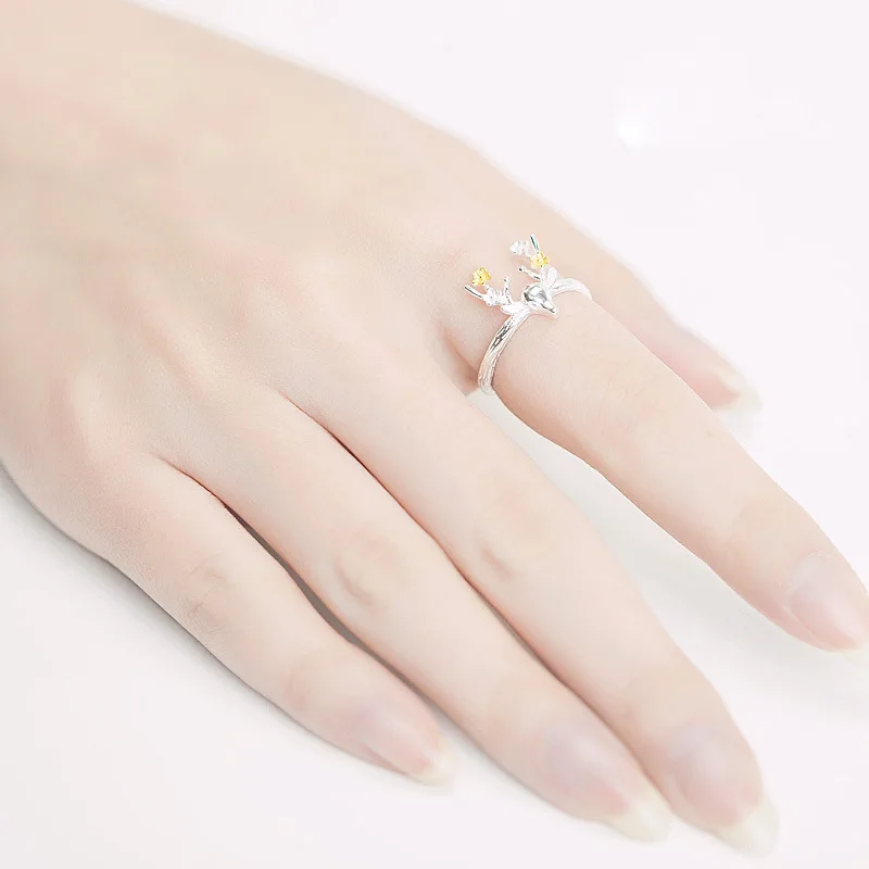 Sole Memory Antlers Elk 925 Sterling Silver Resizable Opening Ring For Women Luxury Jewelry RI011