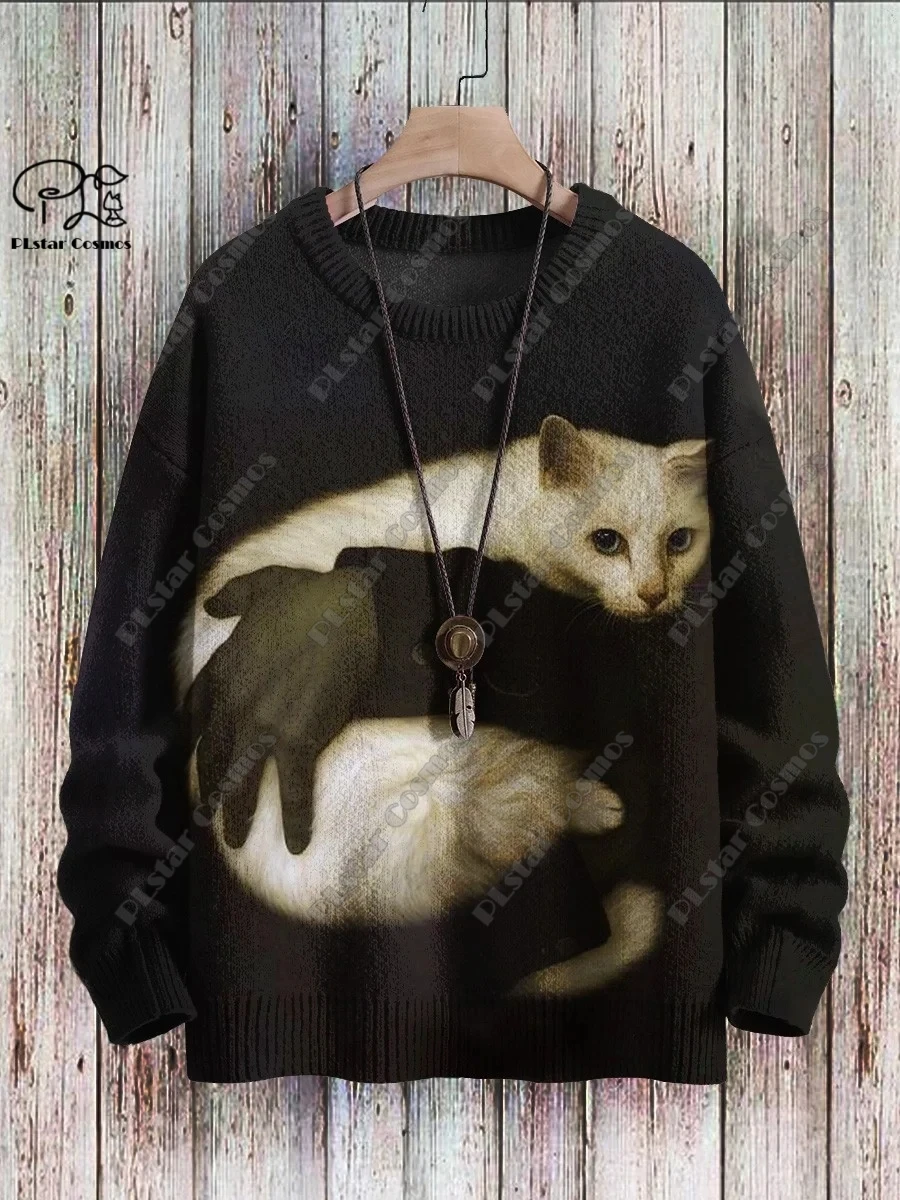 PLstar Cosmos new 3D printed animal series cat pattern ugly sweater street fun casual winter sweater M-6