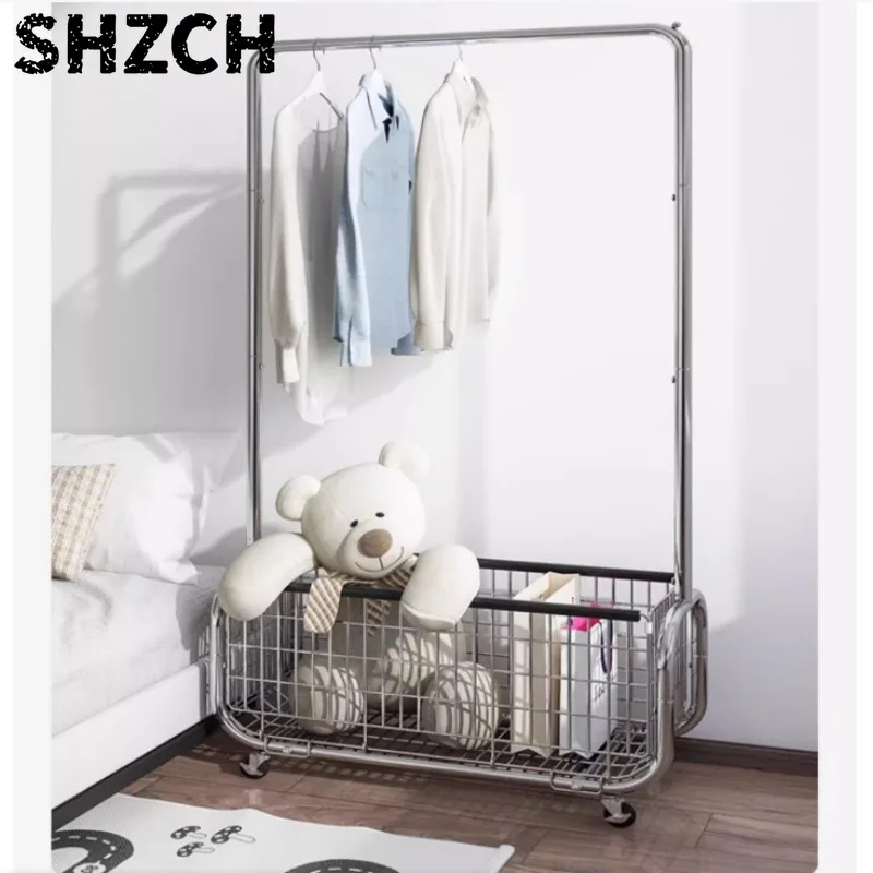 Floor-to-ceiling Bedroom Hanging Hanger Mobile Light Luxury Silver Drying Hanger Storage Overnight Coat Rack Living Room Home