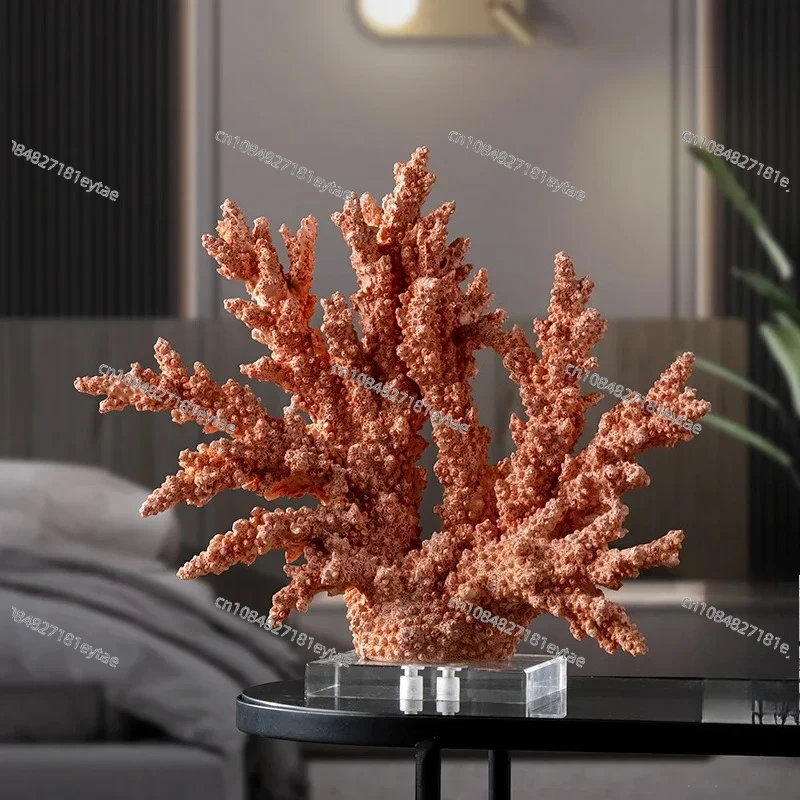 Colorful Resin Coral Sculpture - Hollow Imitation Coral Decor with Crystal Accents