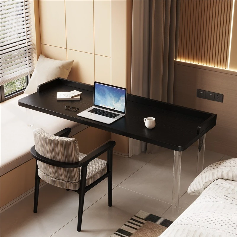 Solid wood suspended acrylic bedroom bay window table high and low foot children's desk black modern simplicity